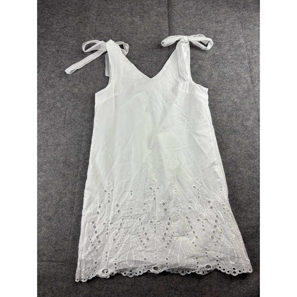 Tie Shoulder White Mini Dress Eyelet Girly Bachelorette Wedding Coastal Boho S?